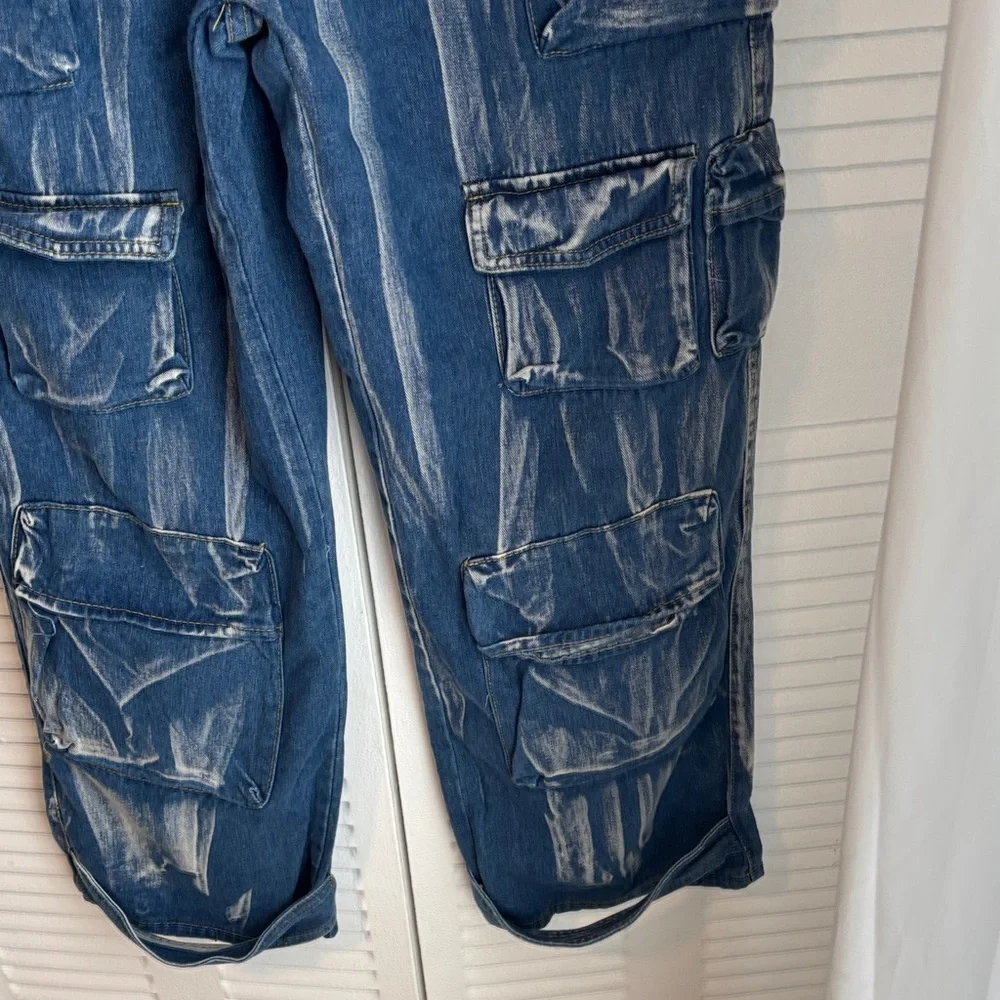 Loragal Denim Cargo Jumpsuit Strapless Wide Leg Y2K Utility NWT - Picture 6 of 16